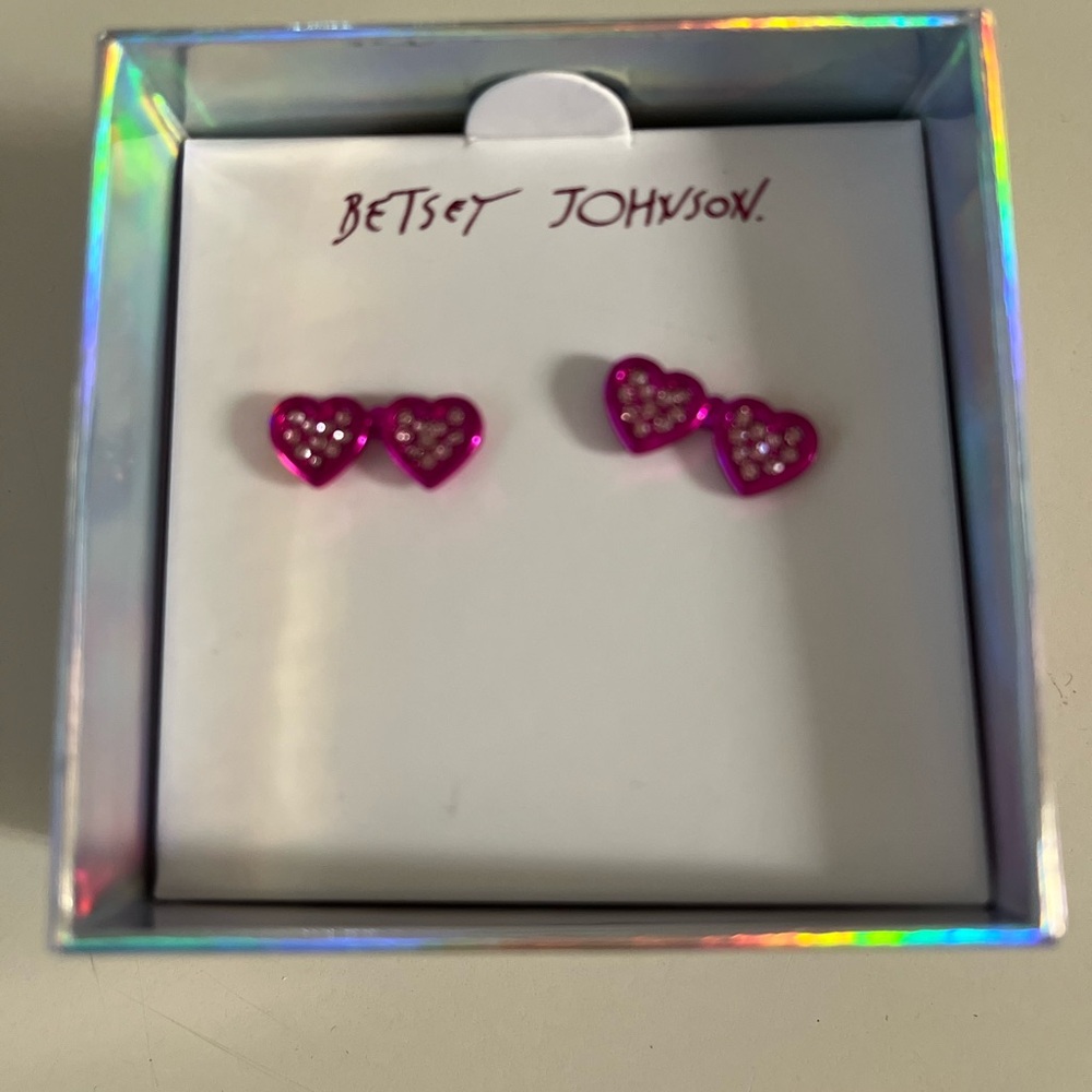 Betsey Johnson Fuchsia Heart Earrings